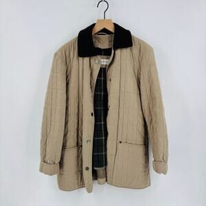 Liz Claiborne Quilted Jacket Zip-Out Flannel Lining Corduroy Collar Tan Size M